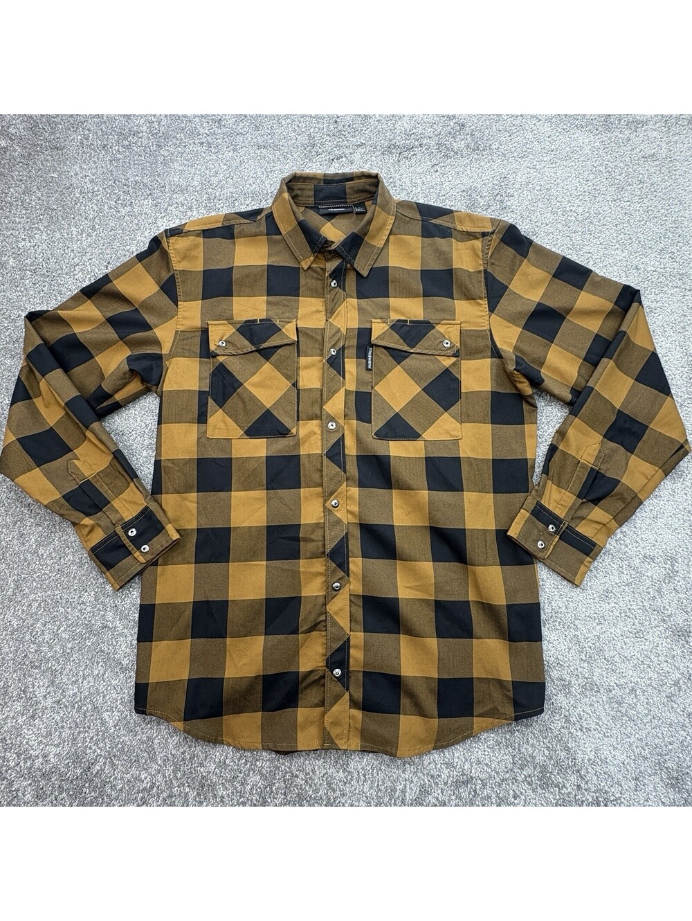 TRUEWERK Tech Flannel Shirt Mens L Brown Black Buffalo Check Snap Work